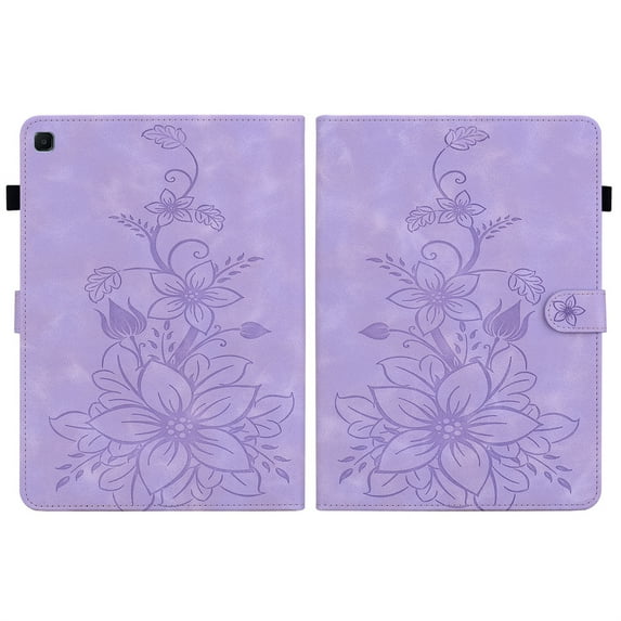 FJLBDE Case for Samsung Galaxy Tab S6 Lite 10.4 Inch 2024/2022/2020, Embossed Flower PU Leather Flip Wallet Folio Stand Cover, Purple