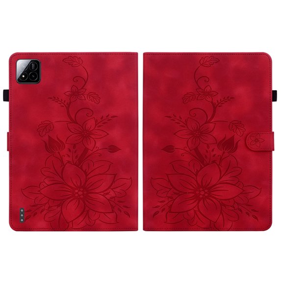 FJLBDE Case for Xiaomi Pad 7/Xiaomi Pad 7 Pro 11.2 inch 2024, Embossed Flower PU Leather Flip Wallet Folio Stand Cover, Red