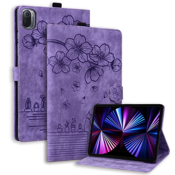 FJLBDE Case for Xiaomi Pad 7/Xiaomi Pad 7 Pro 11.2 inch 2024 with Stand, Card Slot, Embossed Cat PU Leather Cover, Purple