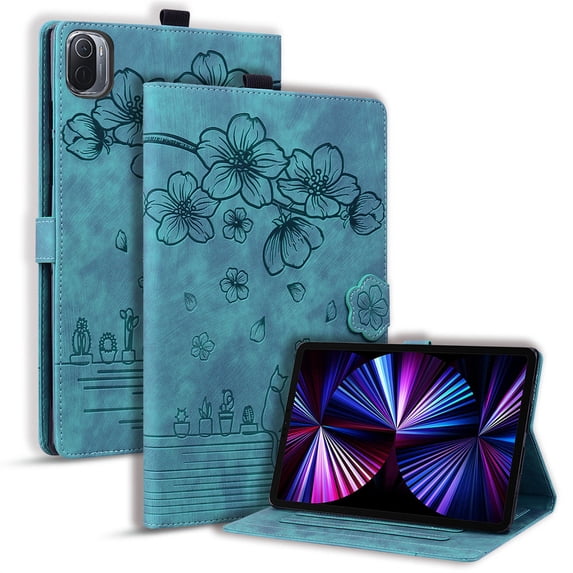 FJLBDE Case for Xiaomi Pad 8/Xiaomi Pad 8 Pro 11.2 Inch with Stand, Card Slot, Embossed Cat PU Leather Cover, Green