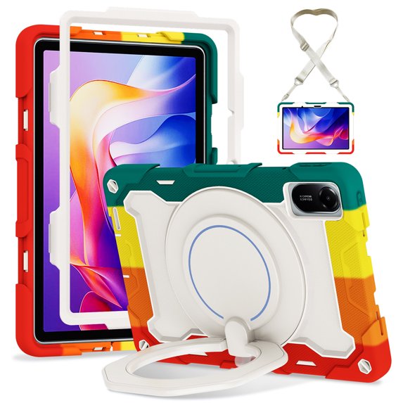 FJLBDE Case for Xiaomi Redmi Pad 10.6 inch 2022 with 360 Kickstand, Shoulder Strap Carrying Protective Cover, Multicolor Red