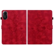 Case for Xiaomi Redmi Pad 2 11 inch 2025, Embossed Flower PU Leather Flip Wallet Folio Stand Cover, Red