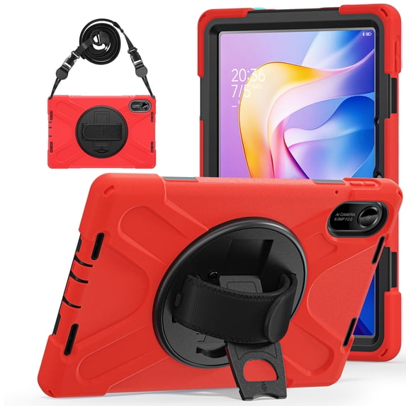 For Xiaomi Redmi Pad 2 Case 11 inch 2025, 360 Hand Strap, Shoulder Strap, Kickstand, Rugged Drop Protection, Red