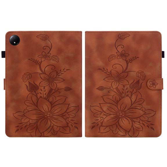 FJLBDE Case for Xiaomi Redmi Pad SE 8.7 inch 2024, Embossed Flower PU Leather Flip Wallet Folio Stand Cover, Brown
