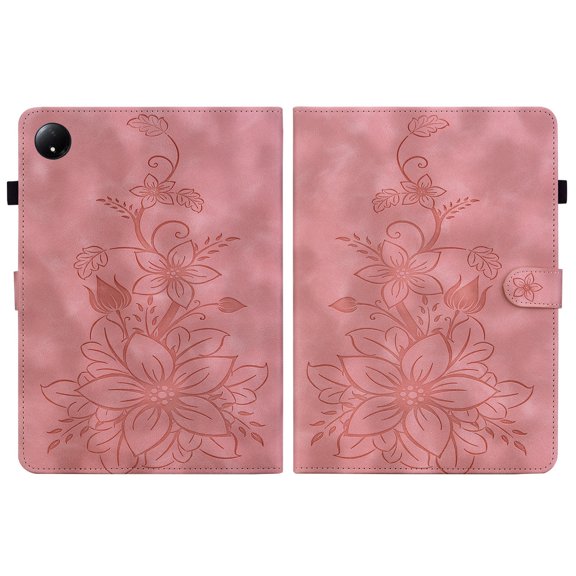 FJLBDE Case for Xiaomi Redmi Pad SE 8.7 inch 2024, Embossed Flower PU Leather Flip Wallet Folio Stand Coverr, Pink