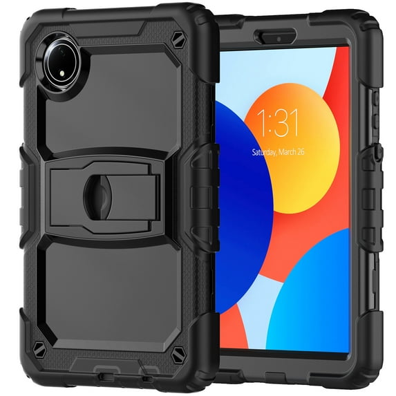 FJLBDE Case for Xiaomi Redmi Pad SE 8.7 inch 2024, Rugged Shockproof Tablet Cases Cover with Kickstand Shoulder Strap, Black