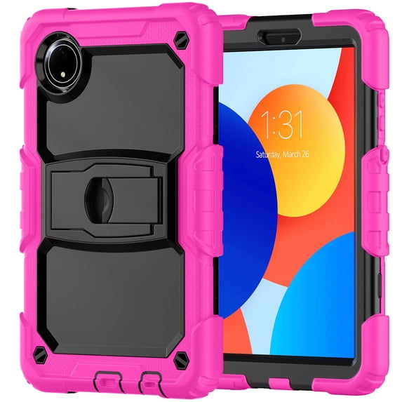 FJLBDE Case for Xiaomi Redmi Pad SE 8.7 inch 2024, Rugged Shockproof Tablet Cases Cover with Kickstand Shoulder Strap, Rose