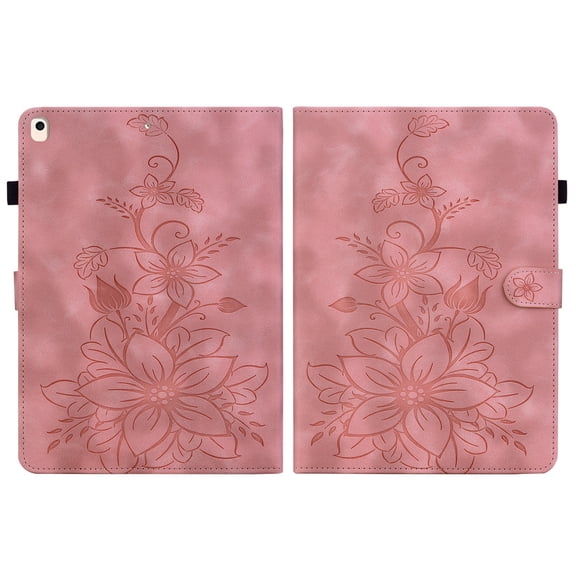 FJLBDE Case for iPad 9.7 Inch 6th/5th Generation 2018 2017, Embossed Flower Leather Flip Wallet Folio Stand Cover, Pink