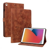 FJLBDE Case for iPad 9th 8th 7th Gen 10.2 inch 2021 2020 2019, Embossed Flower PU Leather Flip Wallet Folio Stand Cover, Brown