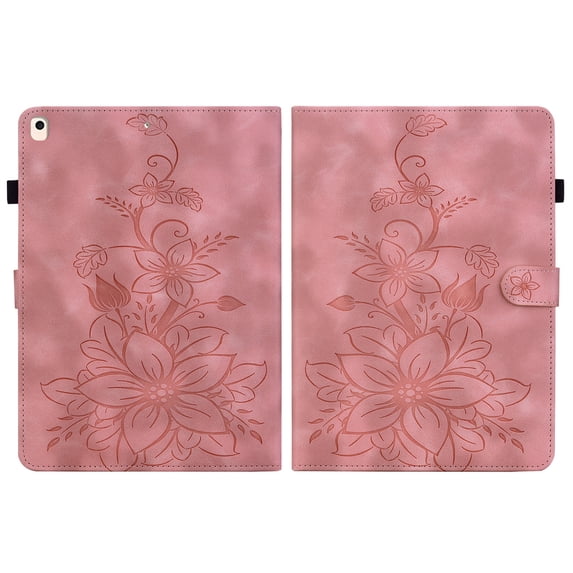 FJLBDE Case for iPad 9th 8th 7th Gen 10.2 inch 2021 2020 2019, Embossed Flower PU Leather Flip Wallet Folio Stand Cover, Pink