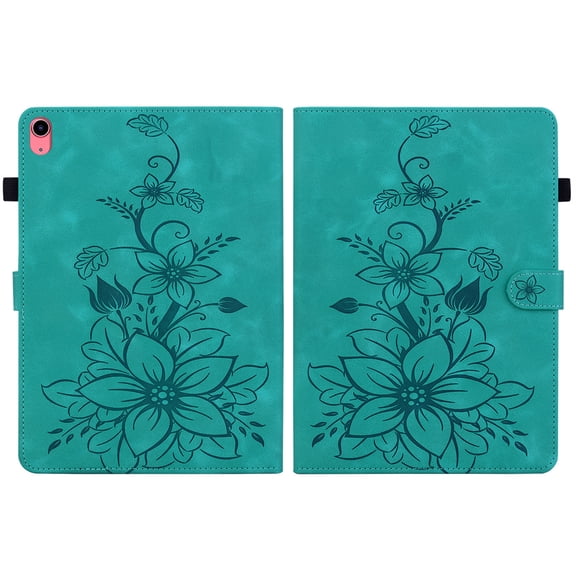 Case for iPad (A16) 11th Gen 2025/ iPad 10th Gen 10.9 inch 2022, Embossed Flower Leather Flip Wallet Folio Stand Cover, Green