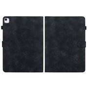 Case for iPad Air 11 inch M3 2025/M2 2024 7th/6th Gen, Embossed Flower PU Leather Flip Wallet Folio Stand Cover, Black
