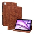 thumbnail image 1 of FJLBDE Case for iPad Air 11 Inch M3 2025/M2 2024 (7th/6th Gen), Embossed Flower PU Leather Flip Wallet Folio Stand Cover, Brown, 1 of 7