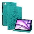 thumbnail image 1 of FJLBDE Case for iPad Air 11 Inch M3 2025/M2 2024 (7th/6th Gen), Embossed Flower PU Leather Flip Wallet Folio Stand Cover, Green, 1 of 7