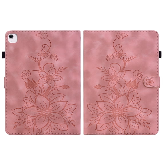 FJLBDE Case for iPad Air 11 Inch M3 2025/M2 2024 (7th/6th Gen), Embossed Flower PU Leather Flip Wallet Folio Stand Cover, Pink