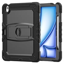 FJLBDE Case for iPad Air 13 Inch M3 2025 / M2 2024 12.9 inch (3rd/4th Gen), Rugged Shockproof Tablet Cases Cover with Kickstand Shoulder Strap, Black