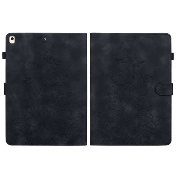 FJLBDE Case for iPad Air 3rd Gen 2019 / iPad Pro 2017 10.5 inch, Embossed Flower PU Leather Flip Wallet Folio Stand Cover, Black