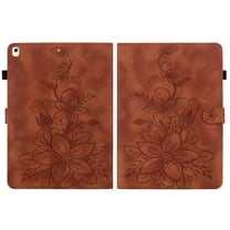 FJLBDE Case for iPad Air 3rd Gen 2019 / iPad Pro 2017 10.5 inch, Embossed Flower PU Leather Flip Wallet Folio Stand Cover, Brown