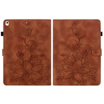 FJLBDE Case for iPad Air 3rd Gen 2019 / iPad Pro 2017 10.5 inch, Embossed Flower PU Leather Flip Wallet Folio Stand Cover, Brown