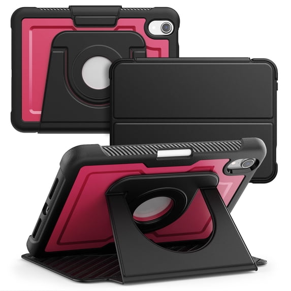 FJLBDE Case for iPad Mini 7 A17 Pro 2024/Mini 6 2021 8.3 Inch 7th/6th Gen, 360 Rotating Stand iPad Protective Case Cover with Auto Wake/Sleep, Red