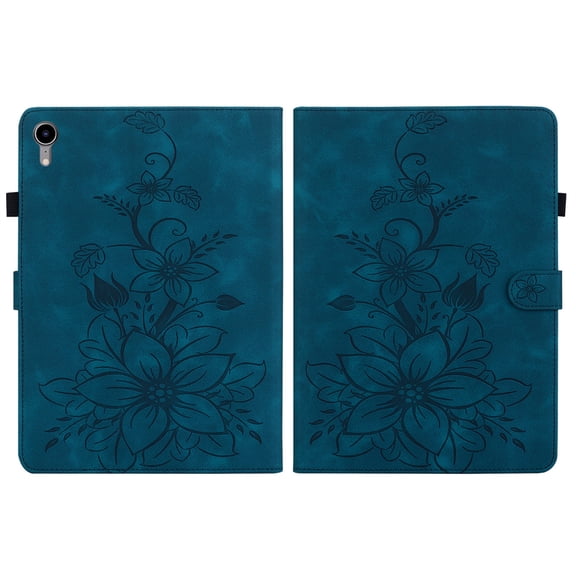 FJLBDE Case for iPad Mini 7 A17 Pro 2024/Mini 6 2021 8.3 Inch 7th/6th Gen, Embossed Flower Leather Flip Wallet Folio Stand Cover, Blue