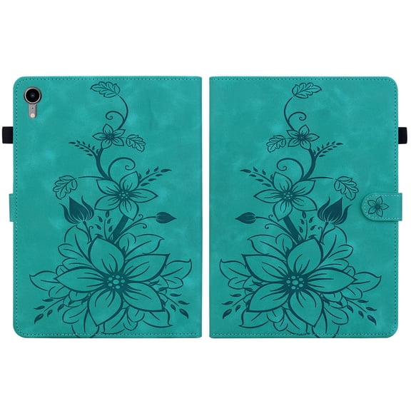 FJLBDE Case for iPad Mini 7 A17 Pro 2024/Mini 6 2021 8.3 Inch 7th/6th Gen, Embossed Flower Leather Flip Wallet Folio Stand Cover, Green