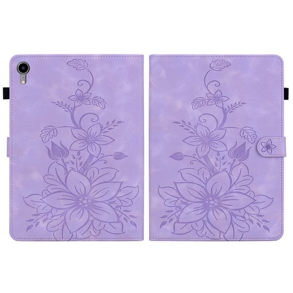 FJLBDE Case for iPad Mini 7 A17 Pro 2024/Mini 6 2021 8.3 Inch 7th/6th Gen, Embossed Flower Leather Flip Wallet Folio Stand Cover, rple