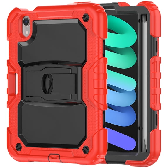 FJLBDE Case for iPad Mini 7 A17 Pro 2024/Mini 6 2021 8.3 Inch 7th/6th Gen, Rugged Shockproof Tablet Cases Cover with Kickstand Shoulder Strap, Red