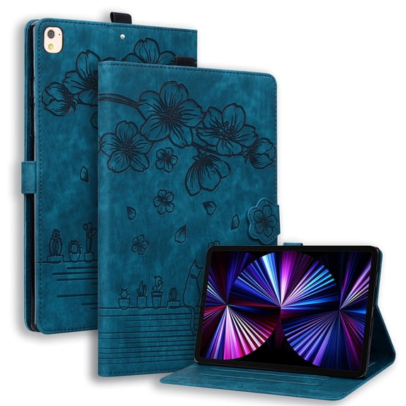 FJLBDE Case for iPad Pro 10.5 Inch / iPad Air 3rd Gen 2019 with Stand, Card Slot, Auto Wake/Sleep, Embossed Cat PU Leather Cover, Blue