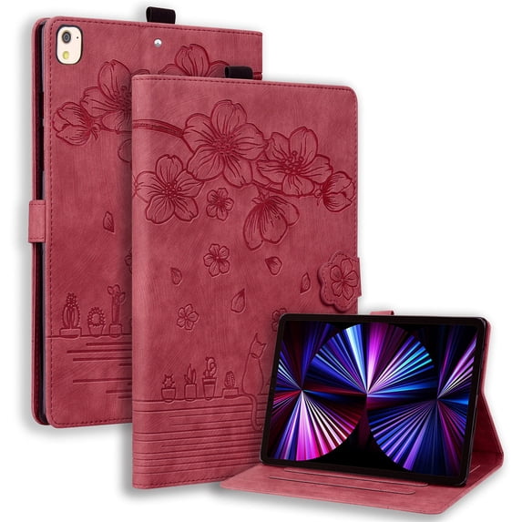 FJLBDE Case for iPad Pro 10.5 Inch / iPad Air 3rd Gen 2019 with Stand, Card Slot, Auto Wake/Sleep, Embossed Cat PU Leather Cover, Red