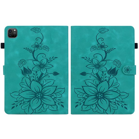 FJLBDE Case for iPad Pro 11 Inch 2022/2021/2020/2018 4th/3rd/2nd/1st Gen, Embossed Flower Leather Flip Wallet Folio Stand Cover, Green