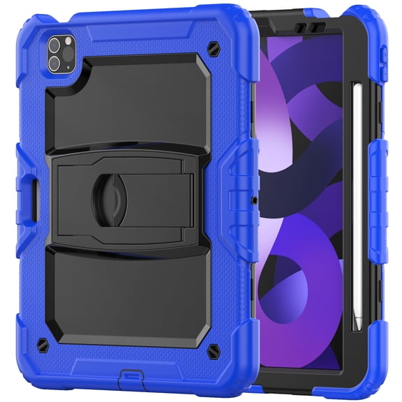 Case for iPad Pro 11 inch 2022/2021/2020/2018 4th/3rd/2nd/1st Gen, Rugged Shockproof Tablet Cases Cover with Kickstand Shoulder Strap, Blue
