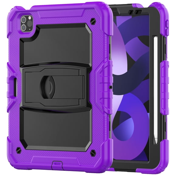 Case for iPad Pro 11 inch 2022/2021/2020/2018 4th/3rd/2nd/1st Gen, Rugged Shockproof Tablet Cases Cover with Kickstand Shoulder Strap, Purple