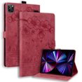 thumbnail image 1 of Case for iPad Pro 11 inch 2022/2021/2020/2018 with Stand, Card Slot, Auto Wake/Sleep, Embossed Cat PU Leather Cover, Red, 1 of 7
