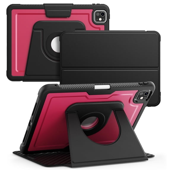 FJLBDE Case for iPad Pro 11 Inch (M4 2024/M5 2025), 360 Rotating Stand iPad Protective Case Cover with Auto Wake/Sleep, Red