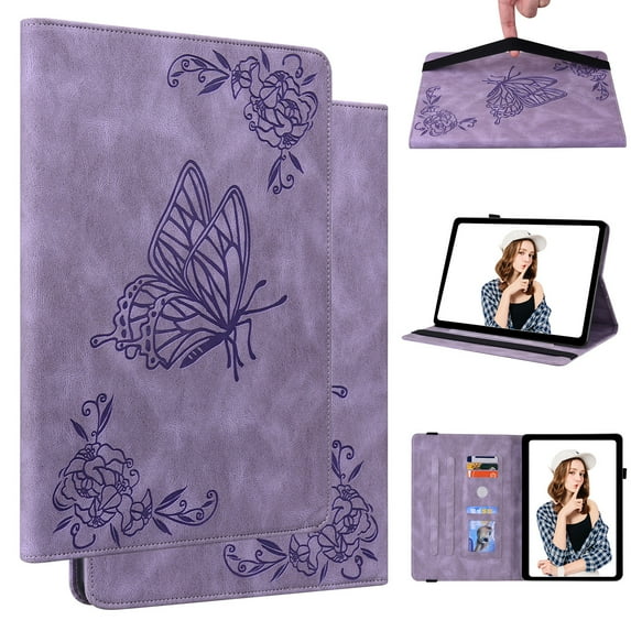 FJLBDE Case for iPad Pro 11 Inch (M4 2024/M5 2025), Embossed Butterfly PU Leather Flip Case Folio Stand Cover, Purple