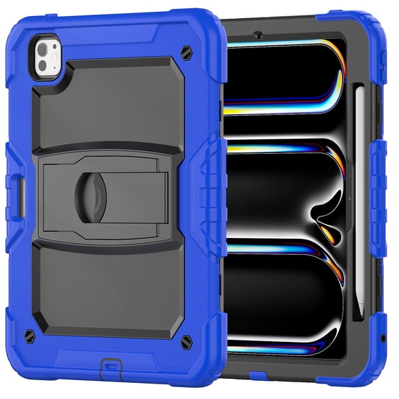 FJLBDE Case for iPad Pro 11 Inch (M4 2024/M5 2025), Rugged Shockproof Tablet Cases Cover with Kickstand Shoulder Strap, Blue