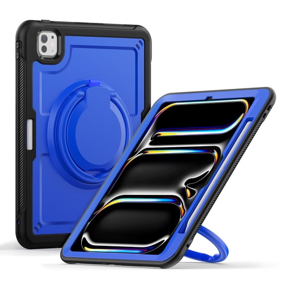 Case for iPad Pro 11 (M4/M5) 2024/2025 with 360 Rotating Stand, Shoulder Strap, Heavy Duty Shockproof Cover, Deep Blue