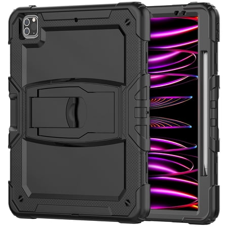 FJLBDE Case for iPad Pro 12.9 2022/2021/2020/2018 6th/5th/4th/3rd Gen, Rugged Shockproof Tablet Cases Cover with Kickstand Shoulder Strap, Black