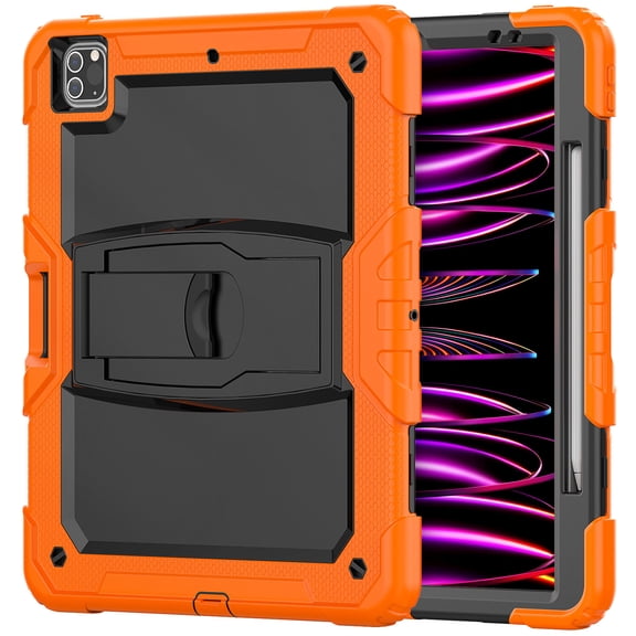 FJLBDE Case for iPad Pro 12.9 2022/2021/2020/2018 6th/5th/4th/3rd Gen, Rugged Shockproof Tablet Cases Cover with Kickstand Shoulder Strap, Orange