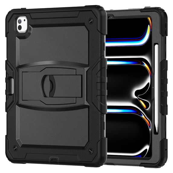 FJLBDE Case for iPad Pro 13 Inch (M4 2024/M5 2025), Rugged Shockproof Tablet Cases Cover with Kickstand Shoulder Strap, Black