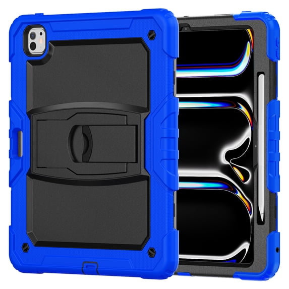 FJLBDE Case for iPad Pro 13 Inch (M4 2024/M5 2025), Rugged Shockproof Tablet Cases Cover with Kickstand Shoulder Strap, Blue