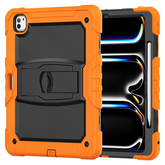 FJLBDE Case for iPad Pro 13 Inch (M4 2024/M5 2025), Rugged Shockproof Tablet Cases Cover with Kickstand Shoulder Strap, Orange