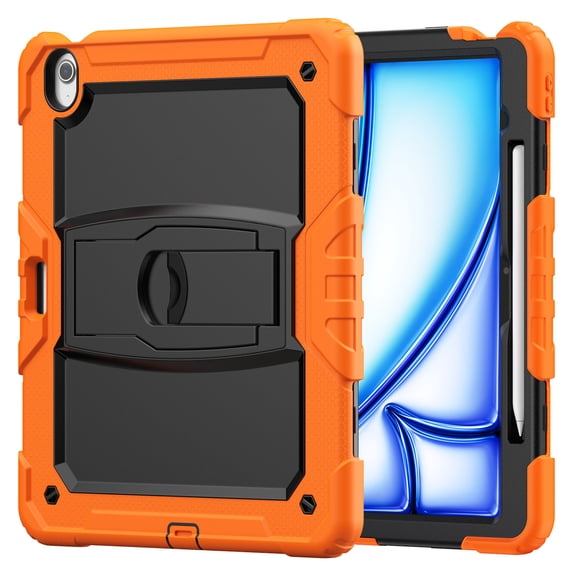 FJLBDE Case for iPad Air 13 inch (2026 M4/2025 M3/2024 M2), Rugged Shockproof Tablet Cases Cover with Kickstand Shoulder Strap, Orange