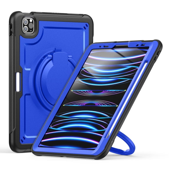 FJLBDE Case for iPad Air 5th Generation/iPad Air 4th Generation 10.9 inch with 360 Rotating Stand, Shoulder Strap, Heavy Duty Shockproof Cover, Deep Blue