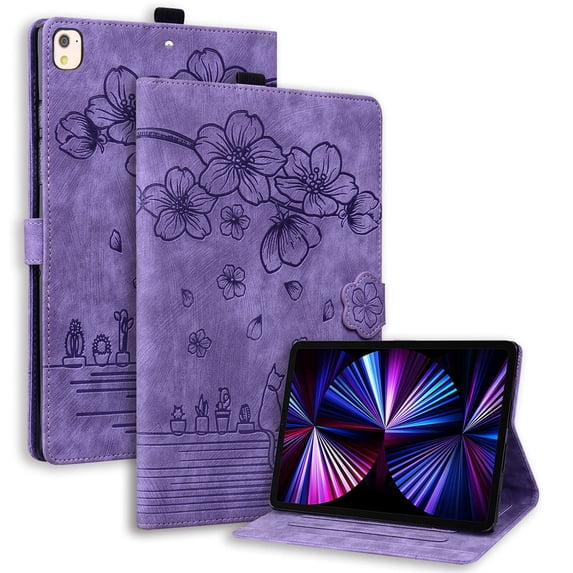 FJLBDE Case for iPad Pro 10.5 Inch / iPad Air 3rd Gen 2019 with Stand, Card Slot, Auto Wake/Sleep, Embossed Cat PU Leather Cover, Purple