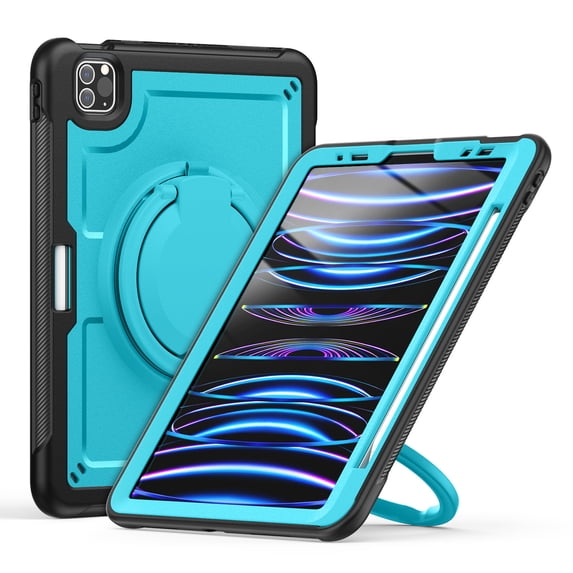 FJLBDE Case for iPad Pro 11 Inch 2022/2021/2020/2018 iPad 11 4th/3rd/2nd/1st Gen with 360 Rotating Stand, Shoulder Strap, Heavy Duty Shockproof Cover, Sky Blue