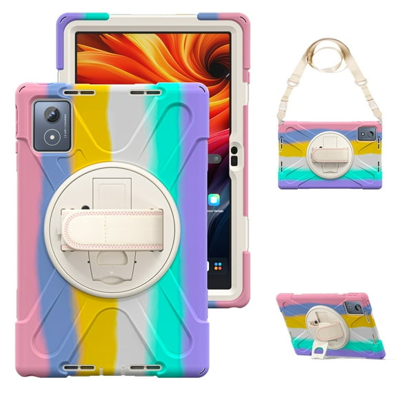 For Lenovo Tab K11 Plus Case 11.45 inch 2024 (TB352FU/TB352XU), 360 Hand Strap, Shoulder Strap, Kickstand, Rugged Drop Protection, Colourful Pink