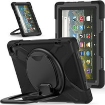 For Kindle Fire HD 8 Tablet 12th Generation 2022 Release Case, 360 Rotatable Handle Stand, Shoulder Strap, Drop-Proof Design, Black