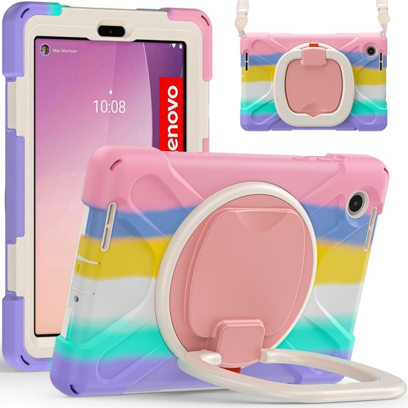 for Lenovo Tab M8 4th Gen 8.0 inch 2023 Release TB-300FU Case, 360 Rotatable Handle Stand, Shoulder Strap, Drop-Proof Design, Colourful Pink